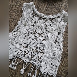 🏵Girls Elegant White Crochet Lace Vest